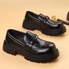 Новый стиль Толстая подошва Чисто черная Удобная обувь На шнуровке Черные туфли Школьная обувь/Рабочая обувь Для мужчин JZ-506-66