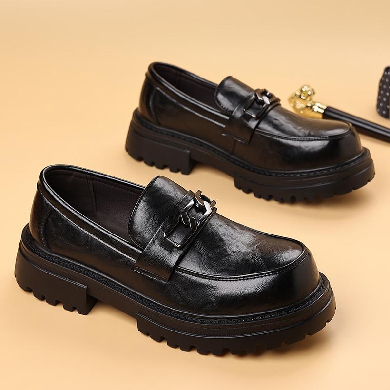 Новый стиль Толстая подошва Чисто черная Удобная обувь На шнуровке Черные туфли Школьная обувь/Рабочая обувь Для мужчин JZ-506-66