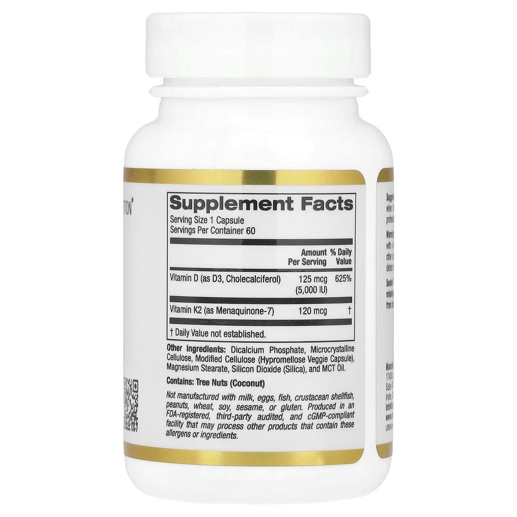 Vitamin D3 + K2, 60 Veggie Capsules