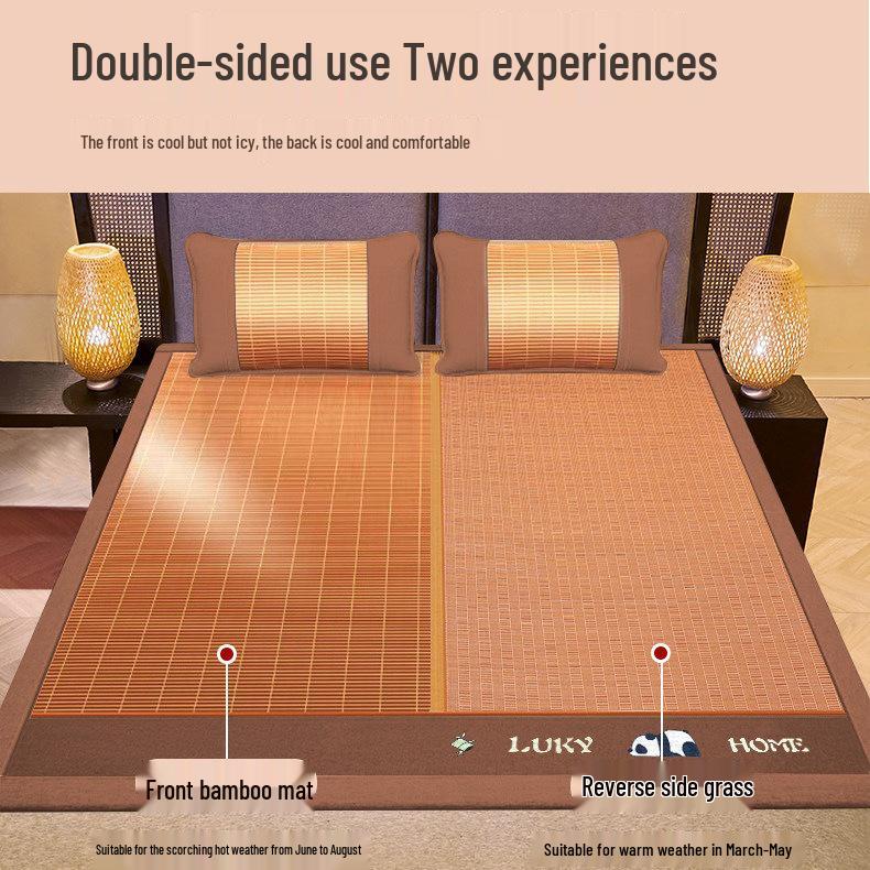 2026 Double-Sided Bamboo & Ice Silk Summer Mat - Foldable Straw Mat for Student Dorm or Single Home Use, with Free Shipping
