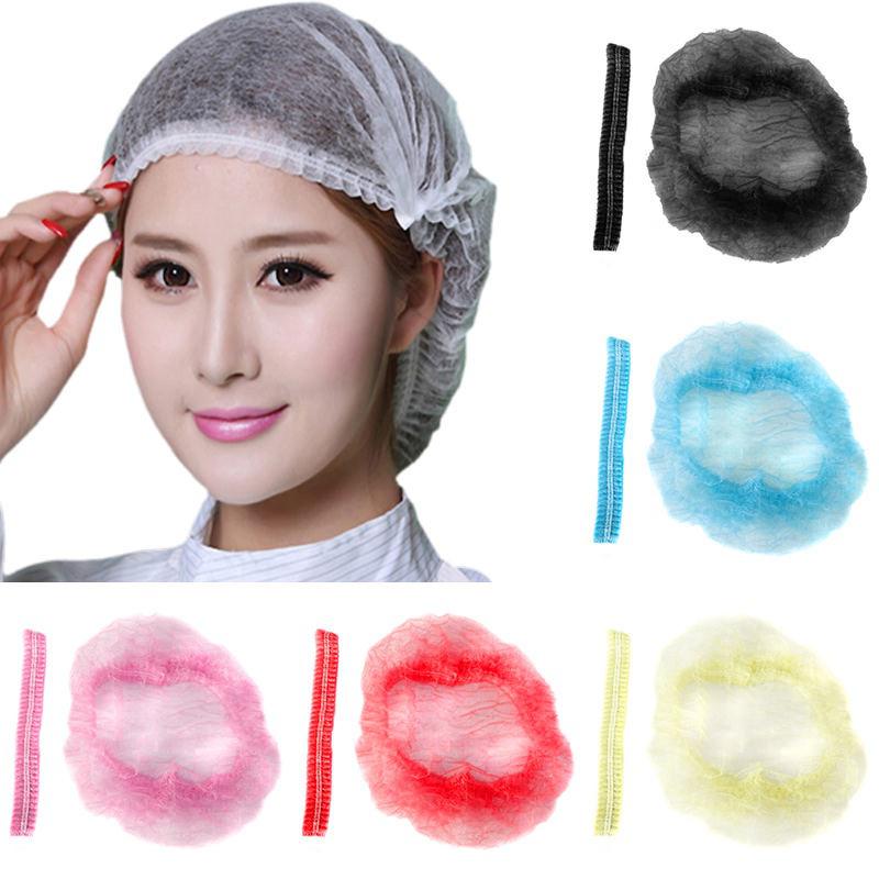 100pcs Disposable Hair Net Cap Non Woven Anti-static Hat Elastic Head Cover