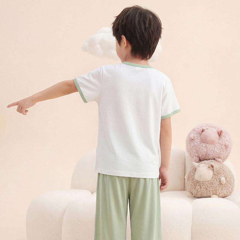 Fenteng [Cooling sensation, Lyocell 7A antibacterial] 26 year spring/summer new short sleeved home suit set, boys' pajamas