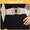 National Style Leather Waist Belt With Elastic Double Buckle For Womens Retro Fashion