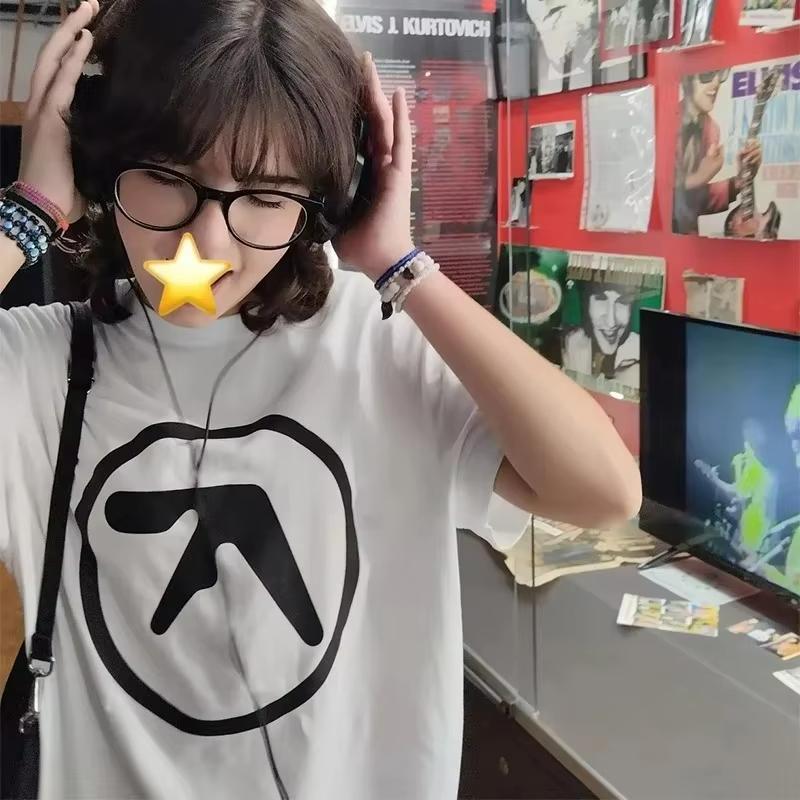 Летняя женская футболка в корейском стиле Aphex Twin Y2k уличная одежда графическая модная печать Харадзюку винтажные стили оверсайз топы