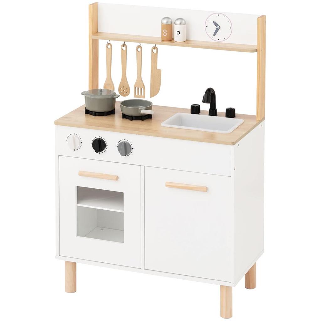 Bon Furniture Деревянный игровой набор Кухня с кухонной утварью, 8 предметов, Развивающая игрушка, Мини-кухня, Имитация игрушки, Подарок на день рождения ребенка,