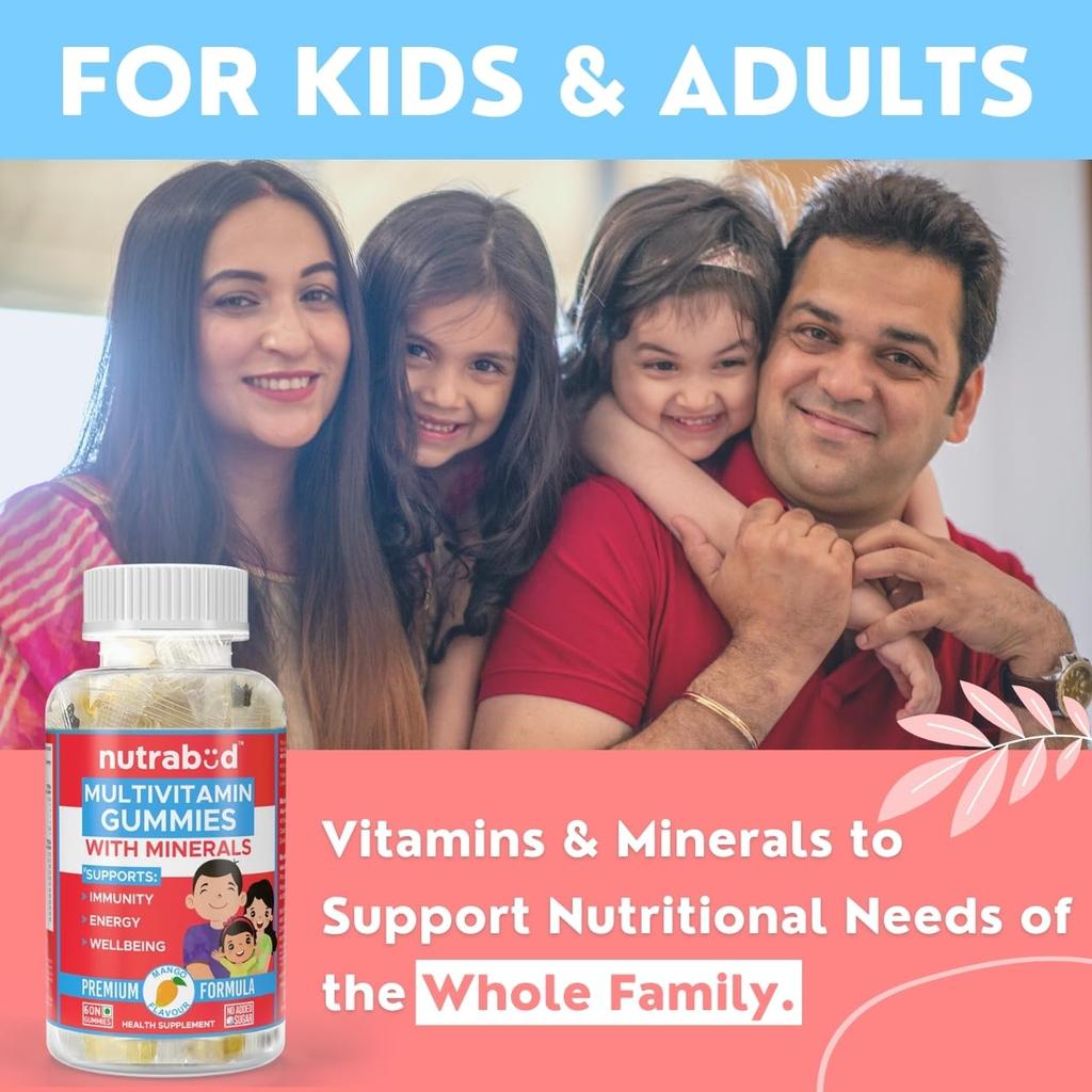 Nutrabud Multivitamin Gummies 60 Count Mango Flavor Sugar-Free Daily Supplement for Kids and Adults for Energy and Wellness