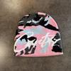 American Vintage Letter Camo Knit Beanie Winter Warm Streetwear Men Women