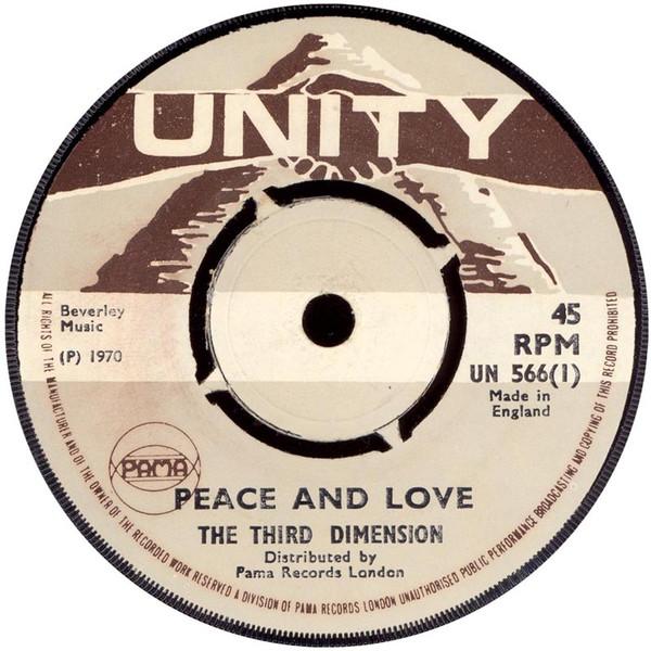 7-дюймовая пластинка THIRD DIMENSION Peace And Love UN566 Unity 1970 UK Регги Ска Даб Б/у