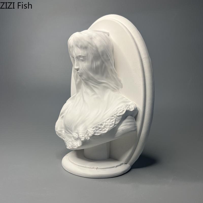 Статуэтка из гипса «Девушка в вуали» Поделки Настольные украшения Декоративные элементы Креативное искусство Фигурки Скульптура Эстетичный декор для комнаты