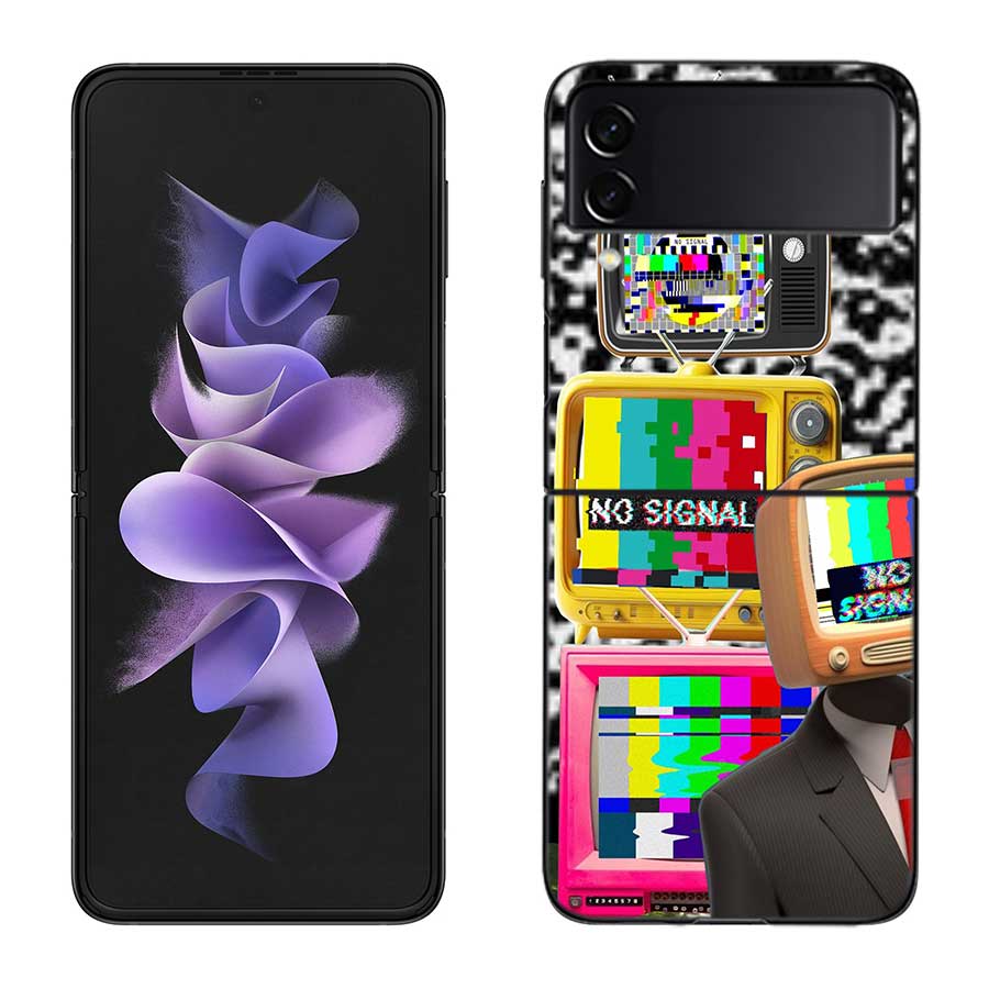 Retro TV Test Pattern Phone Case For Samsung Z Flip 7 6 5G Galaxy Z Flip 5 4 3 Black Hard Cell Cover Luxury PC Shell Coque