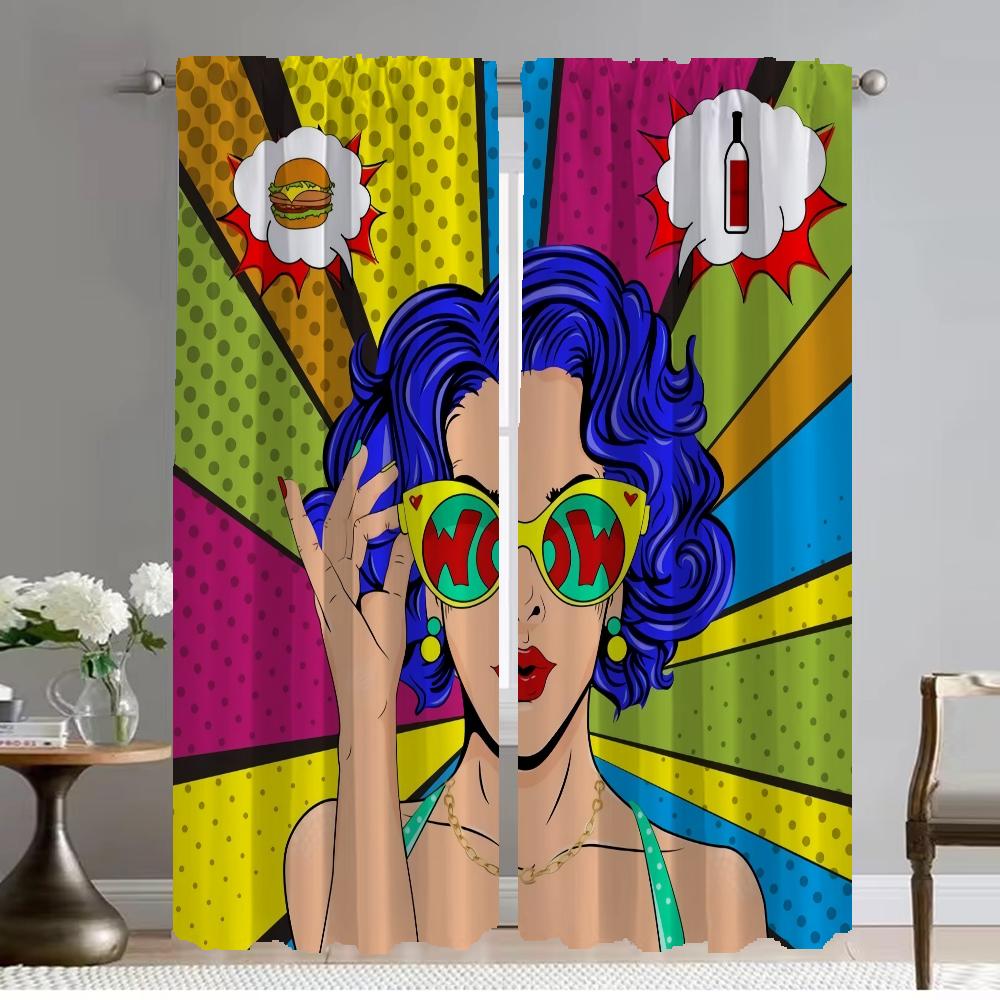 Шторы в стиле поп-арт, затемняющие шторы для детской комнаты, 2-панельный тюль для перегородки спальни, украшения на Хэллоуин, оттенки для гостиной