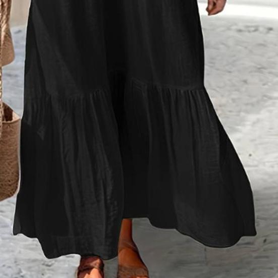 Женское хлопковое льняное платье-рубашка с длинным рукавом и V-образным вырезом на пуговицах, повседневное струящееся длинное платье больших размеров