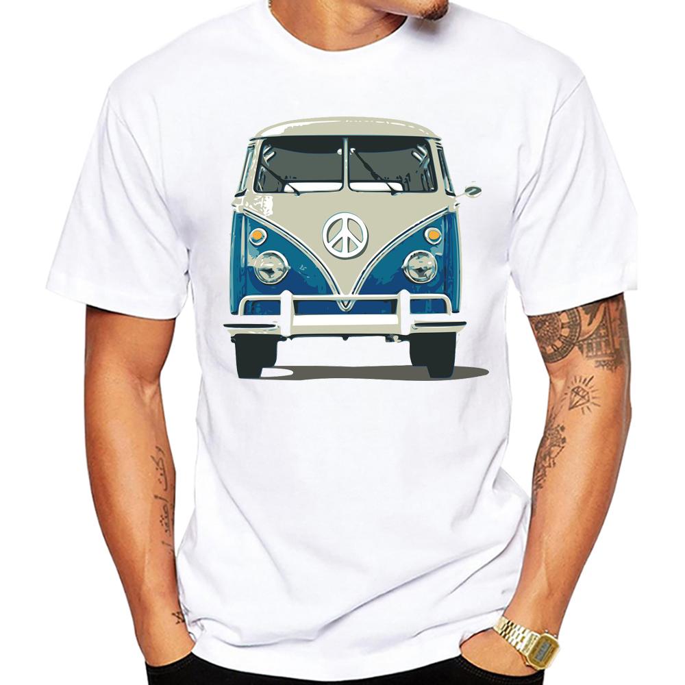 Rotre Beach Scene Cars Tattoo Men T Shirt Vintage Beach Bus Surf Sport Cloth Retro Surfing Board Tops Hipster Boy Tees