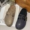 Удобные ленивые тапочки без каблука корейская версия с бриллиантами Birkenstocks, стразы толстоподошвенные bag head Birkenstocks осень