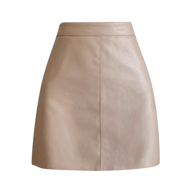 Women's High-Waisted Black PU Leather A-Line Mini Skirt - Slim Fit, Anti-Exposure, Perfect for Spring and Fall