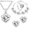 4 шт./компл. блестящее элегантное ожерелье, серьги, браслет, кольцо, регулируемый женский комплект ожерелья с подвеской в ​​виде сердца со стразами