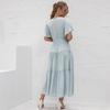 Women Summer Fall Casual Long Dress Solid V-neck Short Butterfly Sleeve Bandage Belt Sizes S-XXL