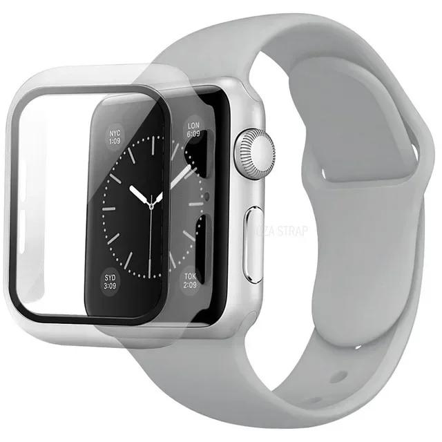 Стекло+корпус+ремешок для Apple Watch Band 42 мм 44 мм 41 мм 40 мм 38 мм 45 мм 49 мм Защитные пленки для Apple IWatch Series 8 7 6 SE 5 4