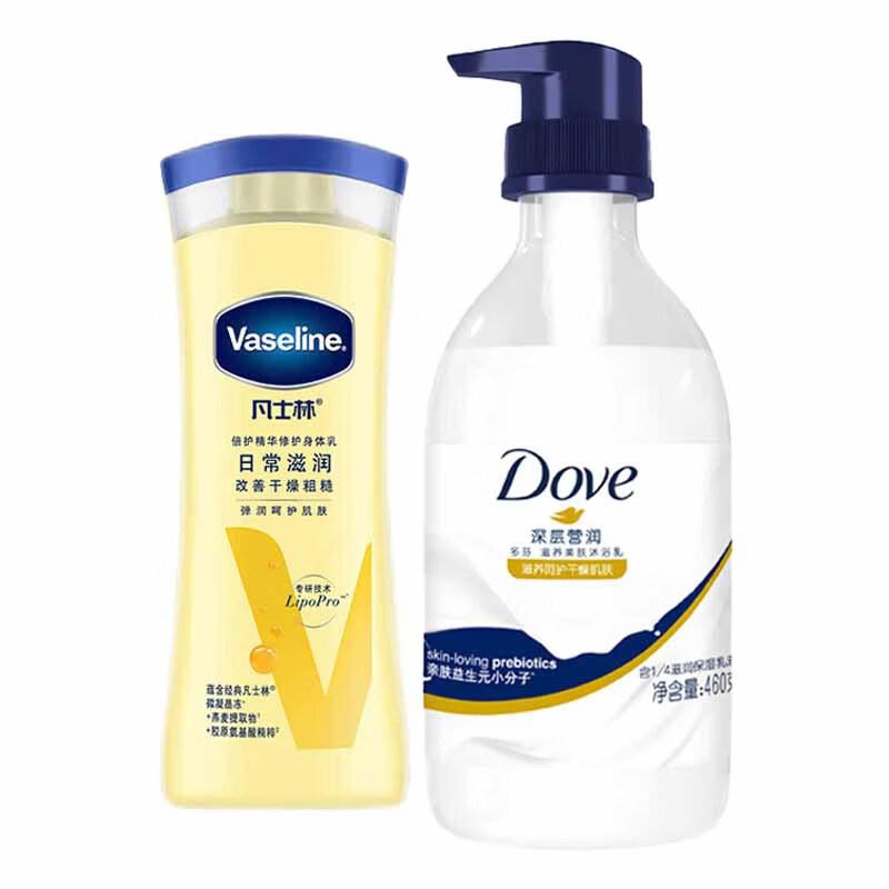 Vaseline Набор: Восстанавливающий лосьон для тела 200 мл и Питательный гель для душа Dove 460 г