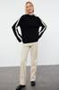 Women's Fashionable Stylish Sweater Black Wide Sleeve Folded Knitwear Sweater