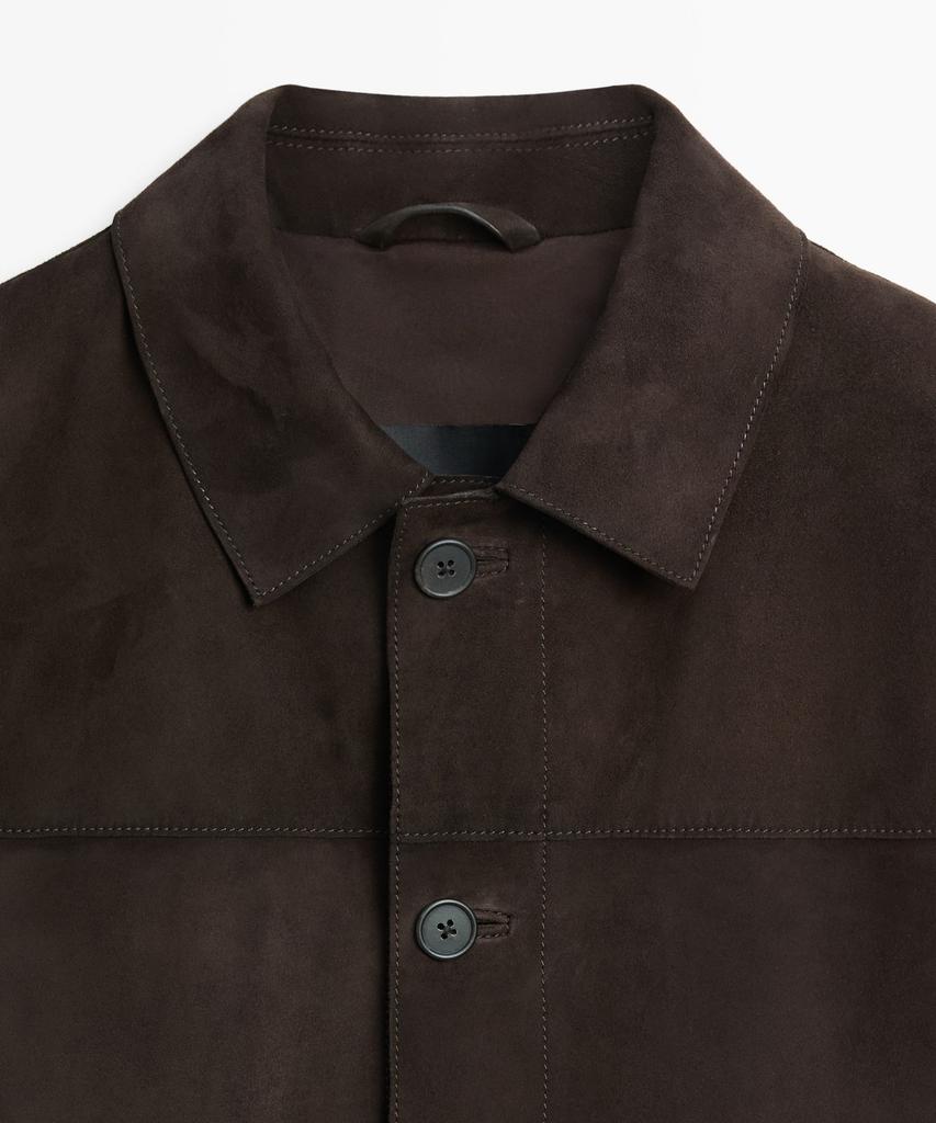 Massimo Dutti Suede Leather Overshirt With Pocket Details