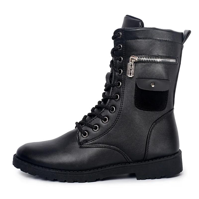 PU Leather Men Motorcycle Boots Men's Riding Hunting Walking Shoes Autumn Winter Mid-Calf Boots Brand Designer High Top Boots