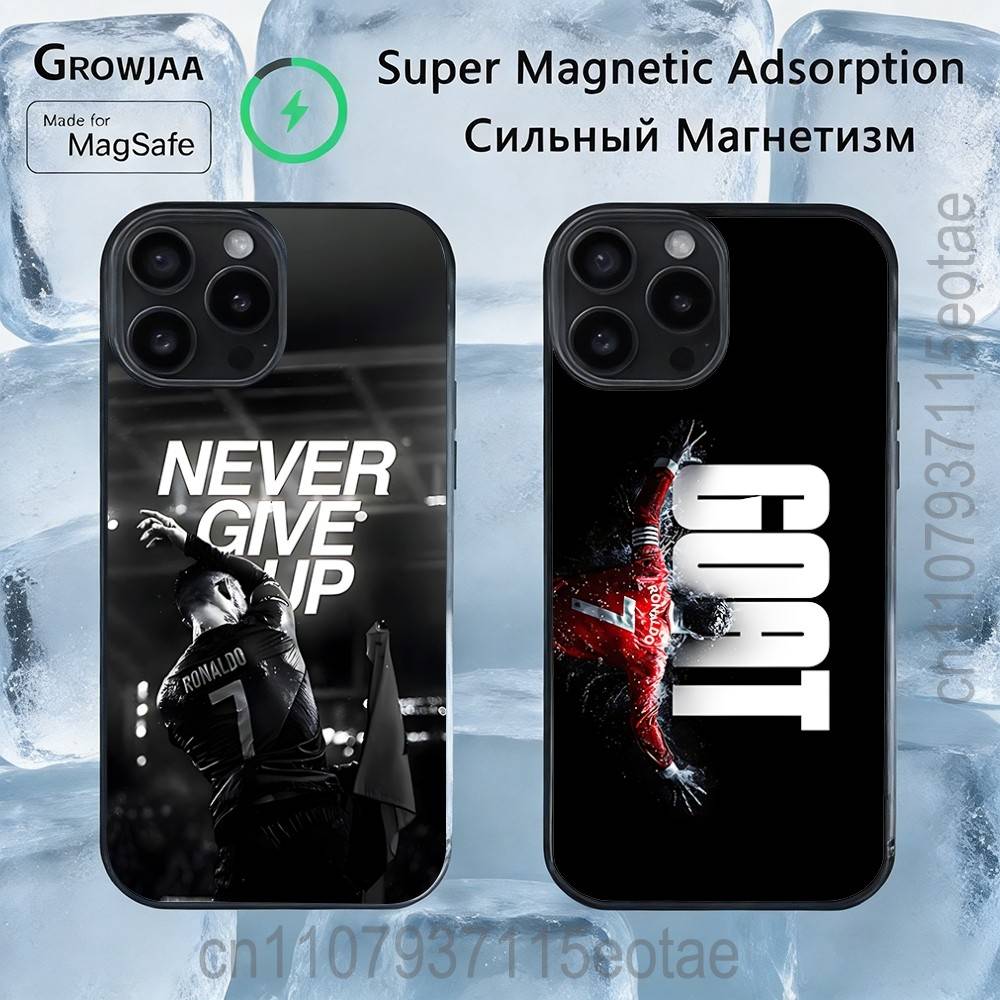Футбольный CR7 R-RoNaldo-ES Магнитный беспроводной зарядный чехол для iPhone 11, 12, 13, 14, 15, 16, 17, Pro, Max, Plus Ударопрочный чехол