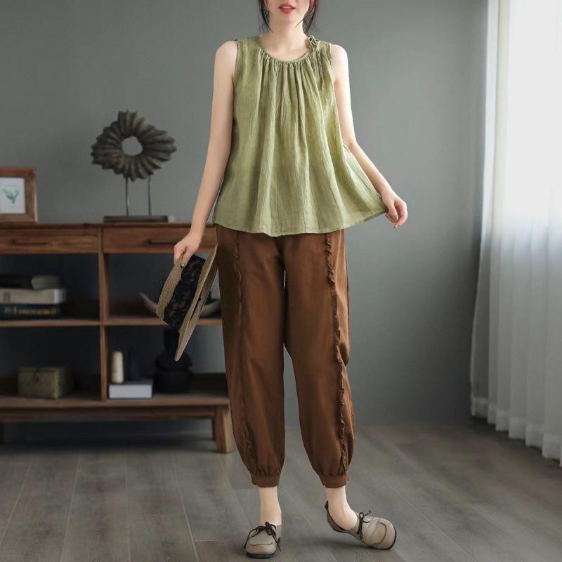 Новый летний ретро женский жилет без рукавов свободный пуловер низ подтяжки верх