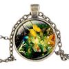 Floral Butterfly Pendant Necklace with Cabochon Charm
