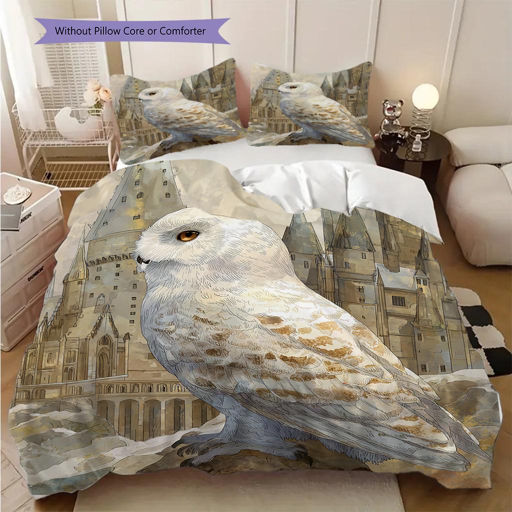 Owl Pattern Bedding Quilt Set Quilt Cover Pillowcase Home Decoration Birthday Gift (1 * duvet cover + 2 * pillowcase, without core)