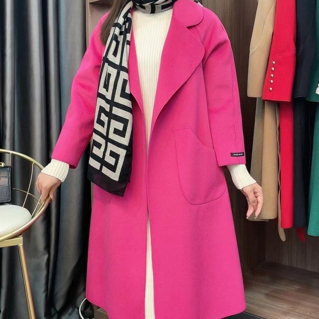 Women's Winter Warm Tweed Coat Knee-length Slim Coat Business Windproof Warm Coat