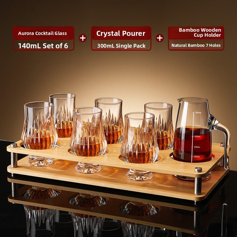 Crystal Glass Whiskey Tasting Cup Set Professional Malt Whiskey Snifter Cup with Coaster Japanese Style Retro Whiskey Glass Set
