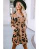 Leopard Print Button Front Bubble Sleeve Loose Knit Dress