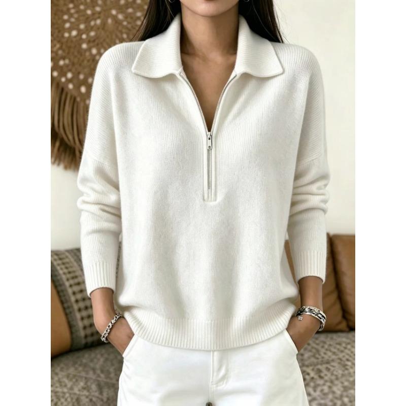 Women S Slim Fit Half Zip Long Sleeve Knit Sweater Solid Color
