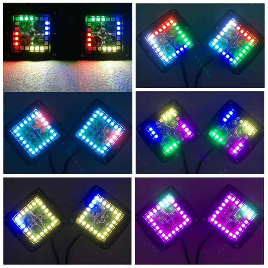 2x 3" Точечные светодиодные рабочие фары RGB Кольцо-гало Бегущий Многоцветный Пульт дистанционного управления