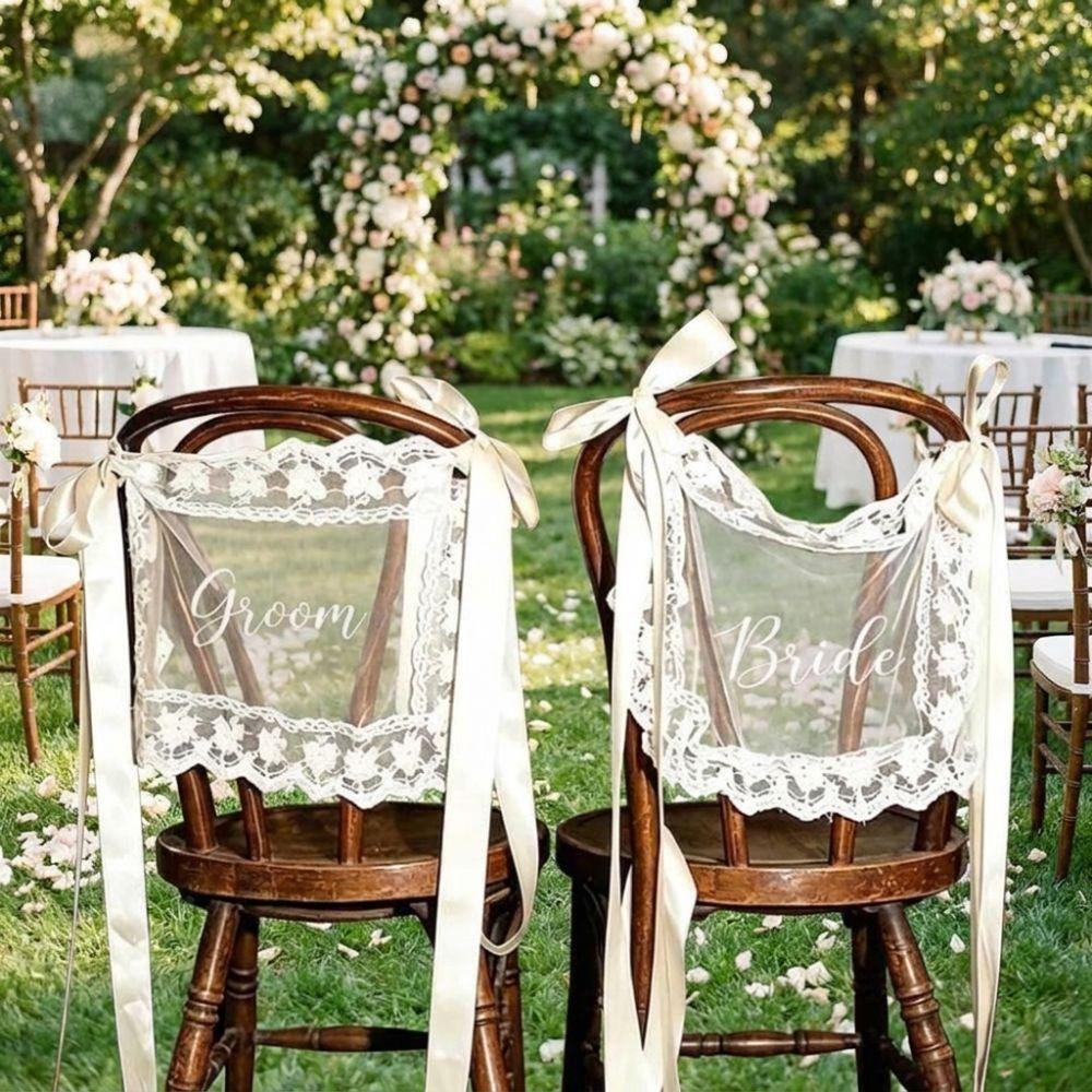 2PCS French Romantic Wedding Chair Decoration Creative Wedding Chair Banners Chair Decor