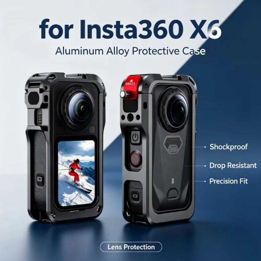 Built-in Cold Shoe Metal Frame Aluminum Alloy Camera Cage for Insta360 X6 Action Camera Accessories