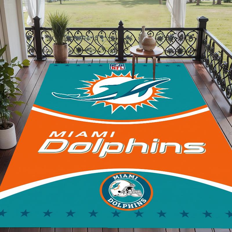 Crystal Velvet Rug with Miami Dolphins Design, Soft Non-Slip Floor Mat for Living Room Bedroom Decor