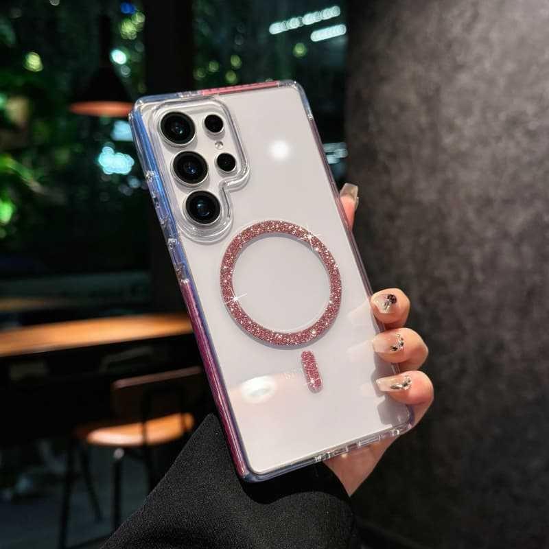 Suitable for Samsung S25Ultra Mobile Phone Case Flash Powder Magnetic Absorption S24Ultra Acrylic S24 Color Protective Case New