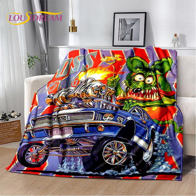 Одеяло с изображением мотоцикла, автомобиля и забавной крысы Fink, мягкое одеяло для дома, спальни, кровати, дивана, пикника, путешествия, офиса