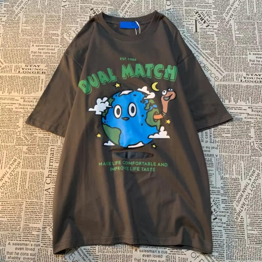 Планета Черепах Американская Ретро Мультяшная Футболка с Коротким Рукавом с Принтом Мужская Женская Модная Свободная Универсальная Парная Футболка с Рукавом до Локтя