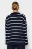 Women's Fashionable Stylish Sweater Navy Blue Wide Fit Zippered Striped Knitwear Sweater