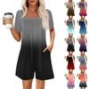 Women's Fashionable And Casual Short-sleeved Pleated Pocket Jumpsuit Printed Jumpsuit Shorts
