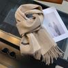 Autumn and Winter New Thickened Soft Warm Scarf Women's 100 Wool Double-sided Solid Color Fringed Scarf