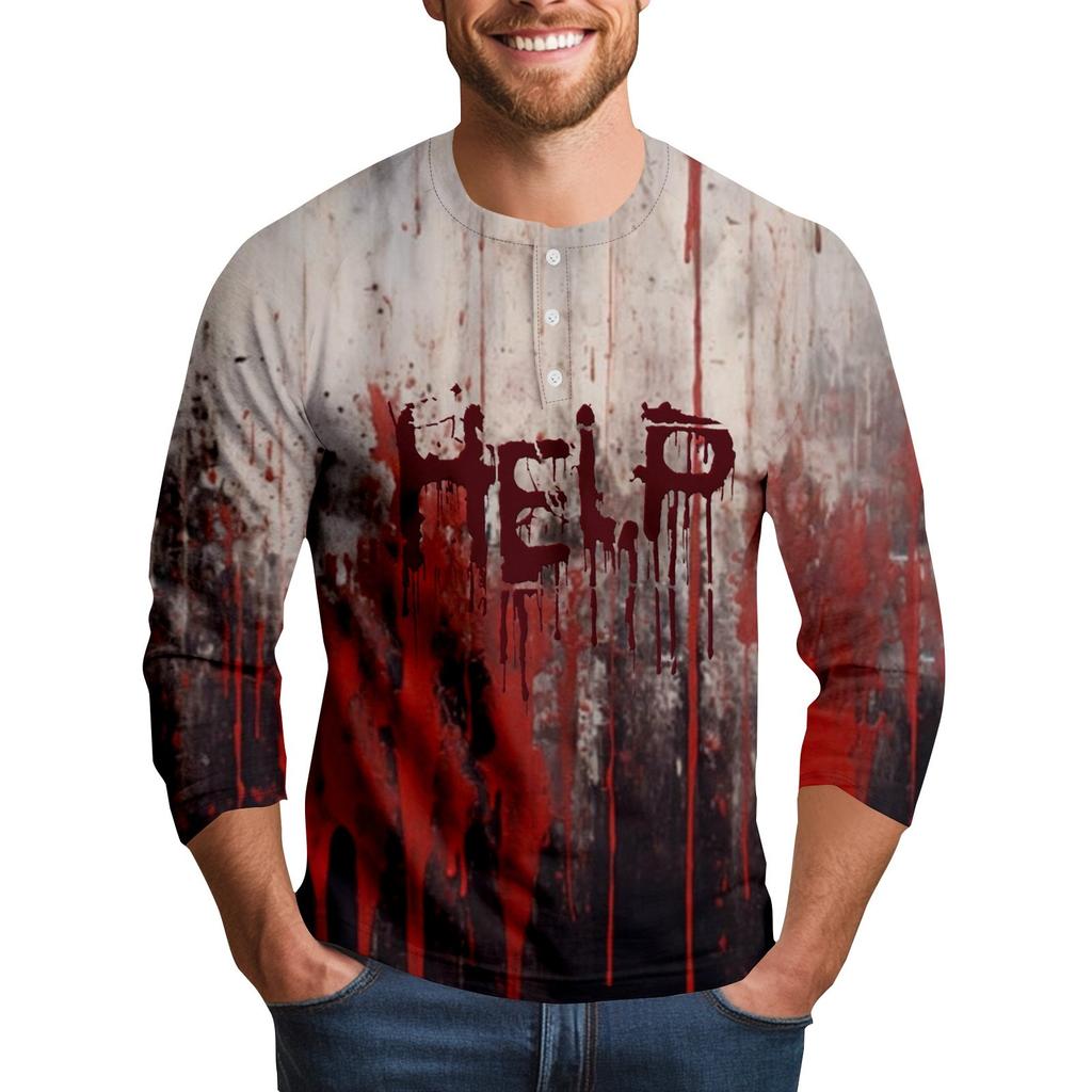 Men's Halloween Print Raglan Dralan Three-quarter Sleeve Casual Top