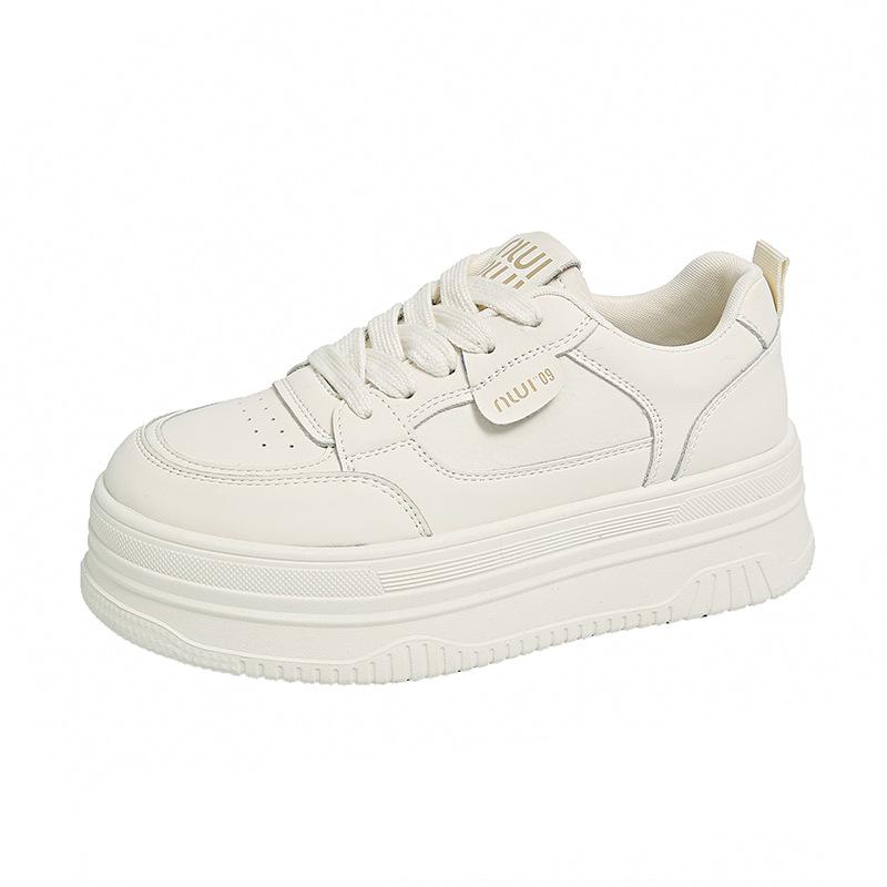 Туфли на платформе Muffin белого цвета, женские, новинка 2025 года, модные, универсальные, удобные, легкие, с круглым носком, на шнуровке, повседневные спортивные туфли