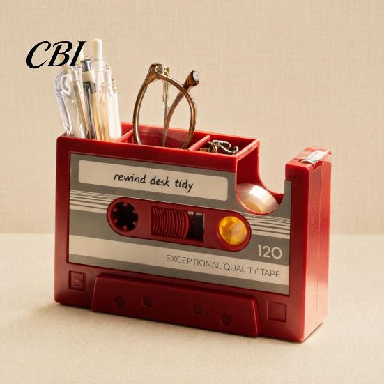 Detailed Vintage Pen Holder Retro Cassette Tape Holder, Creative Desk Organizer with Slots Storage And Compartments, Multifunctional Pencil Stand for