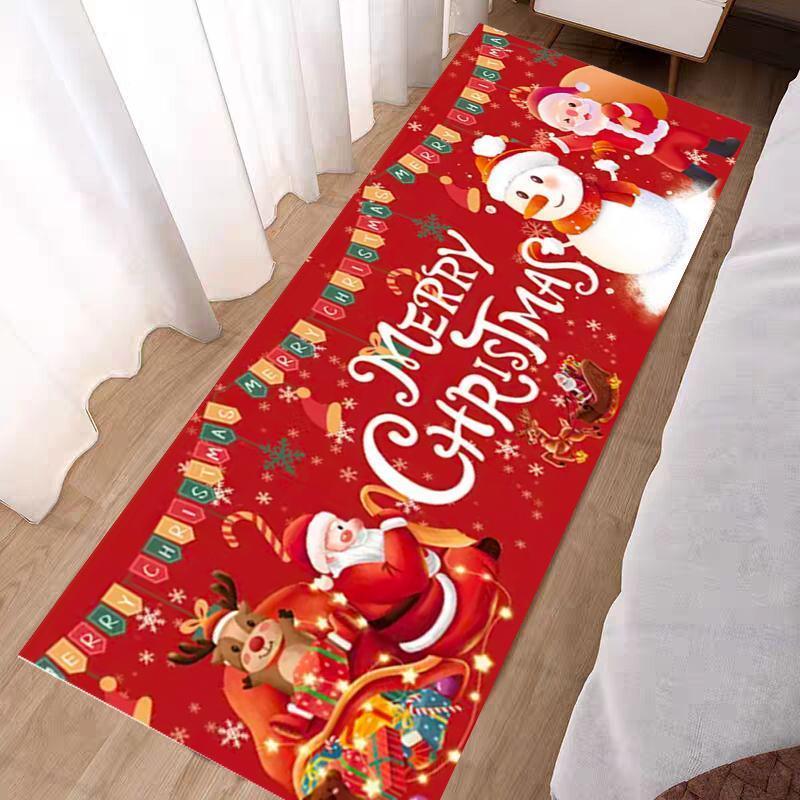 Christmas Decoration Bedroom Bedside Carpet Home Living Room Snowman Non-slip Foot Mats Christmas Party Lint-free Soft Rug Red