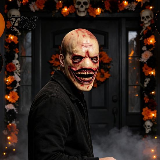 Creepy Latex Mask Halloween Smiling Clown for Men, Scary Toothy Breathable Mask, Masquerade Horror Party Cosplay Haunted House Scarred