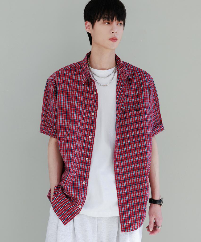 NODU Check Boxy Half Street Shirt [Red]